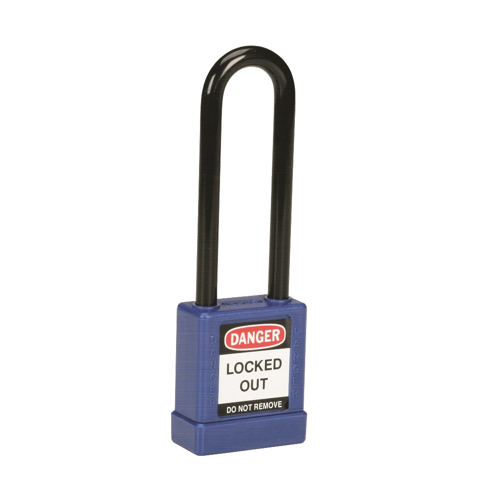 Image of SKILCRAFT® Lockout Safety Padlock, 1-3/4" L x 1-1/2" W, Steel Shackle 3" H x 1/4" D