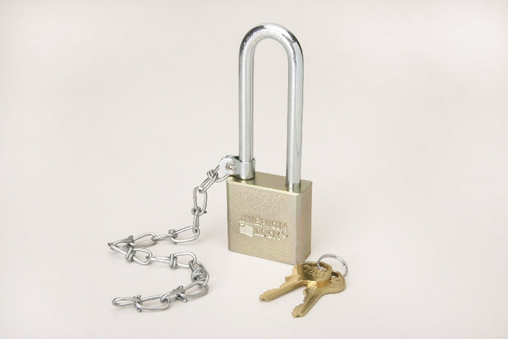 Image of SKILCRAFT® Padlock, Solid Case, 1.75" Wide Steel, Keyed Differently, 3" Extra Long Shackle, w/Chain, Each