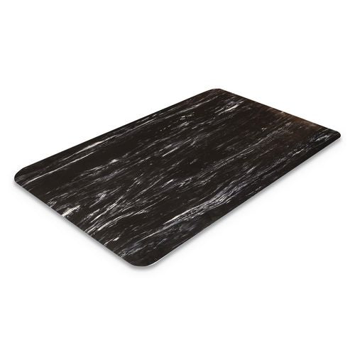 Image of Crown CU 3660BK Cushion-Step Marbleized Rubber Mat, Rectangular, Black Smooth Surface, 36" x 60"