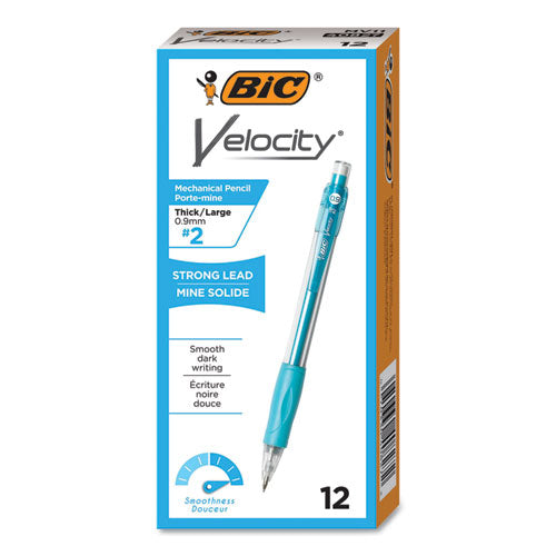 Image of BIC® MV11 BLK Velocity Original Mechanical Pencil, 0.9 mm, HB (#2), Black Lead, Turquoise Barrel, Dozen