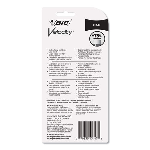Image of BIC® MPMX9P21 Velocity Max Pencil, 0.9 Mm, Hb (#2), Black Lead, Assorted Barrel Colors, 2/pack