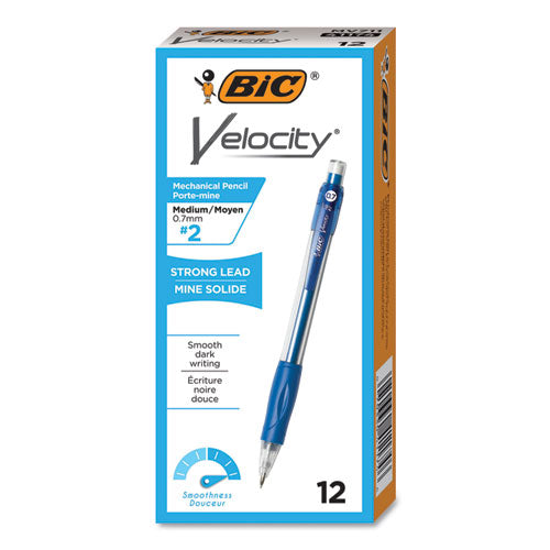 Image of BIC® MV711 BLK Velocity Original Mechanical Pencil, 0.7 mm, HB (#2), Black Lead, Blue Barrel, Dozen