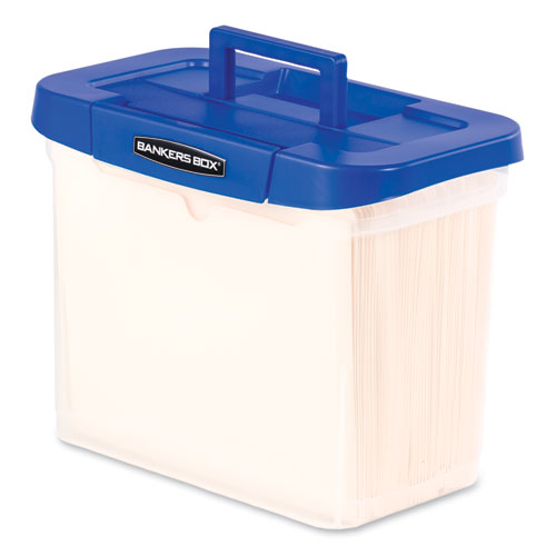 Image of Bankers Box® 86301 Heavy-Duty Portable File Box, Letter Files, 14.25" X 8.63" X 11.06", Clear/blue