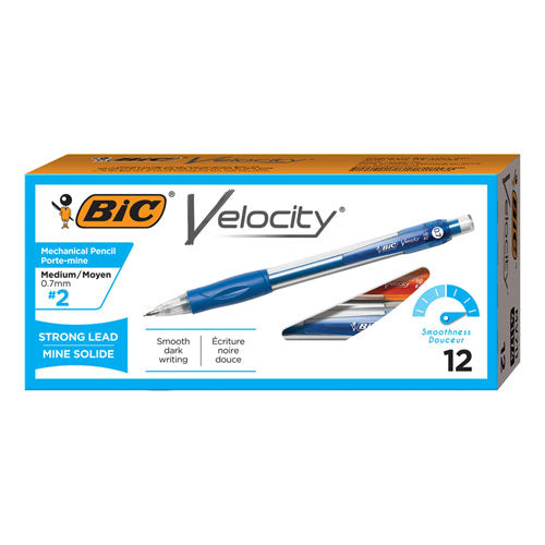 Image of BIC® MV711 BLK Velocity Original Mechanical Pencil, 0.7 mm, HB (#2), Black Lead, Blue Barrel, Dozen