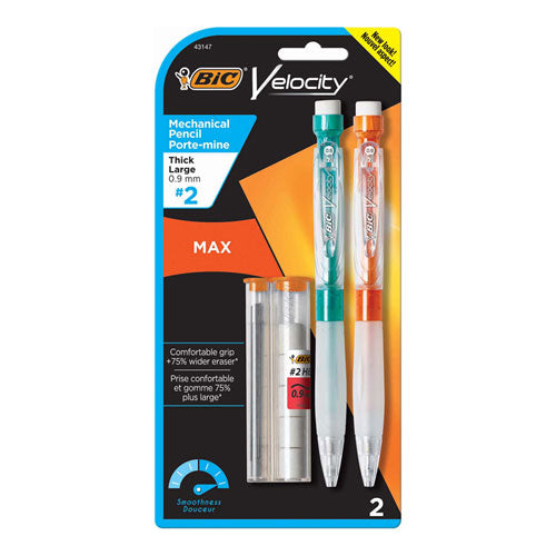 Image of BIC® MPMX9P21 Velocity Max Pencil, 0.9 Mm, Hb (#2), Black Lead, Assorted Barrel Colors, 2/pack