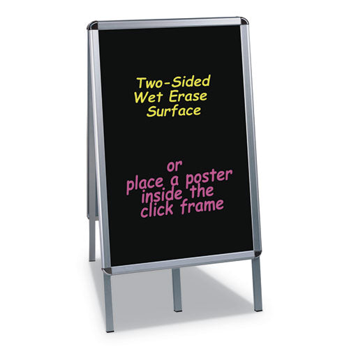 Image of MasterVision® DKT30505072 Reversible Wet Erase Sign Board, Black 23" x 33" Surface, Satin Aluminum Frame, 24" x 24" x 42"