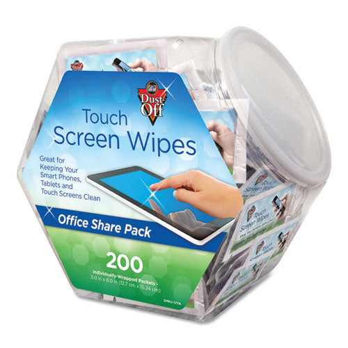 Image of Dust-OffÂ® Touch Screen Wipes, 5 x 6, Citrus, 200 Individual Foil Packets in an Easy Grab Jar