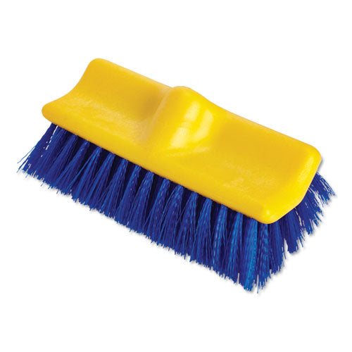 Image of Rubbermaid® Commercial FG633700BLUE Bi-Level Deck Scrub Brush, Blue Polypropylene Bristles, 10" Brush, 10" Plastic Block, Threaded Hole