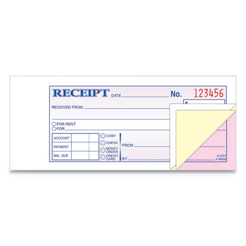 Image of Adams® TC2701 Receipt Book, Three-Part Carbonless, 2.75 x 7.19, 50 Forms Total