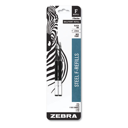 Image of ZebraÂ® F-Refill For Zebra F-Series Ballpoint Pens, Medium Conical Tip, Black Ink, 2/pack