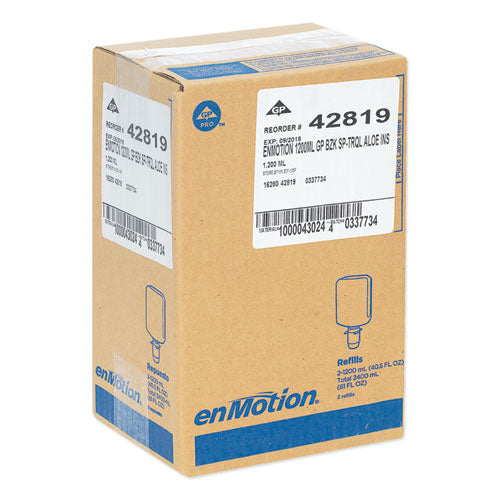 Image of Georgia Pacific® Professional 42819 GP enMotion Automated Touchless Antimicrobial Foam Soap Refill, Tranquil Aloe Scent, 1,200 mL Bottle, 2/Carton
