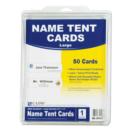 Image of C-Line® CLI87517 Scored Tent Cards, 4.25 X 11, White,1 Card/sheet, 50 Sheets/box