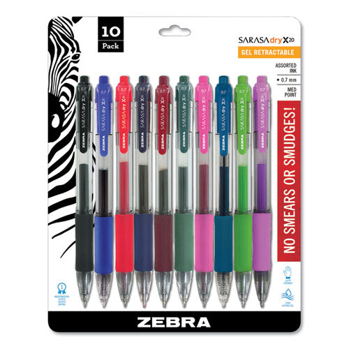 Image of Zebra® 46881 Sarasa Dry Gel X20 Gel Pen, Retractable, Medium 0.7 Mm, Assorted Ink And Barrel Colors, 10/pack