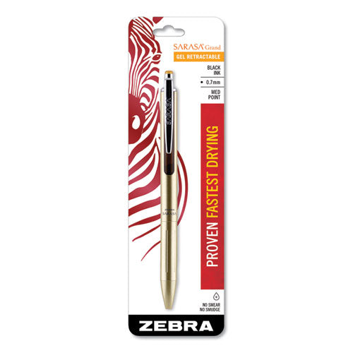 Image of Zebra® 45511 Sarasa Grand Gel Pen, Retractable, Fine 0.7 mm, Black Ink, Gold/Translucent Black Barrel