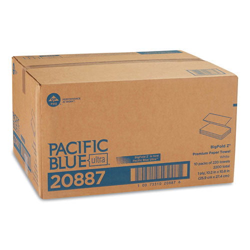 Image of Georgia Pacific® Professional 20887 Pacific Blue Ultra Folded Paper Towels, 1-Ply, 10.2 x 10.8, White, 220/Pack, 10 Packs/Carton