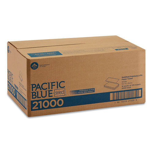 Image of Georgia Pacific® Professional 21000 Pacific Blue Select Multi-Fold 2-Ply Paper Towel, 9.2 x 9.4, White, 125/Pack, 16 Packs/Carton