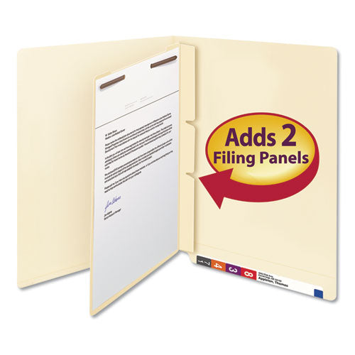 Image of Smead 68027 Self-Adhesive Folder Dividers for Top/End Tab Folders, 2 Fasteners, Letter Size, Manila, 100/Box