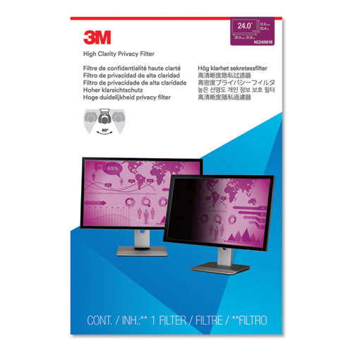 Image of 3M HC240W1B High Clarity Privacy Filter for 24" Widescreen Flat Panel Monitor, 16:10 Aspect Ratio
