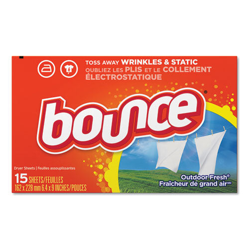 Image of Bounce® 95860 Fabric Softener Sheets, Outdoor Fresh Scent, 15 Sheets/Box, 15 Box/Carton