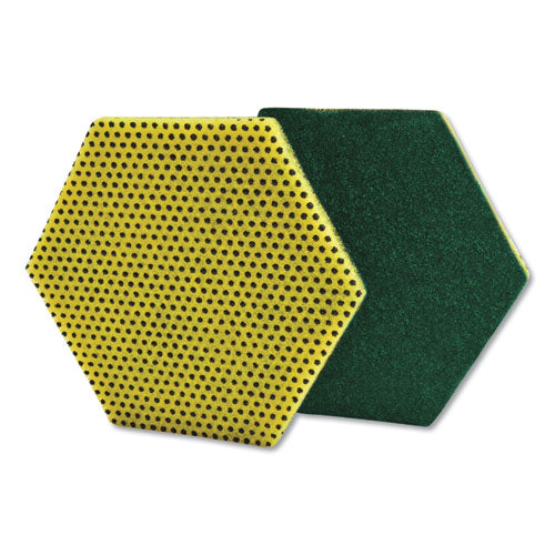 Image of Scotch-Brite 96HEX Dual Purpose Scour Pad, 5 x 5.75, Green/Yellow, 15/Carton
