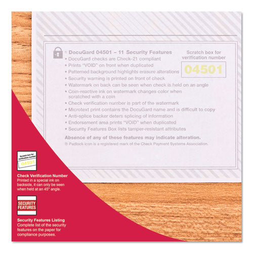 Image of DocuGard 04501 Security Business Checks, 11 Features, 8.5 X 11, Blue Marble Top, 500/ream