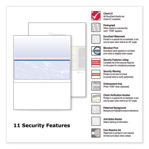 Image of DocuGard 04509 Standard Security Check, 11 Features, 8.5 X 11, Blue Marble Middle, 500/ream