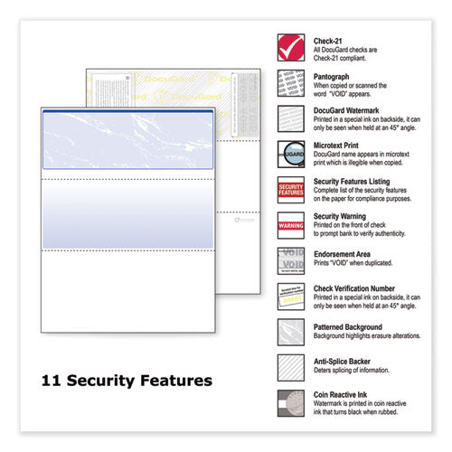 Image of DocuGard 04501 Security Business Checks, 11 Features, 8.5 X 11, Blue Marble Top, 500/ream