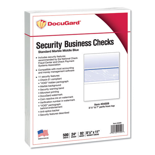 Image of DocuGard 04509 Standard Security Check, 11 Features, 8.5 X 11, Blue Marble Middle, 500/ream