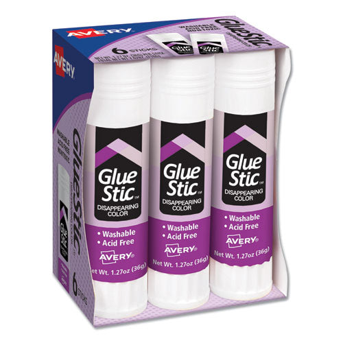 Image of Avery® 98071 Permanent Glue Stic Value Pack, 1.27 Oz, Applies Purple, Dries Clear, 6/pack