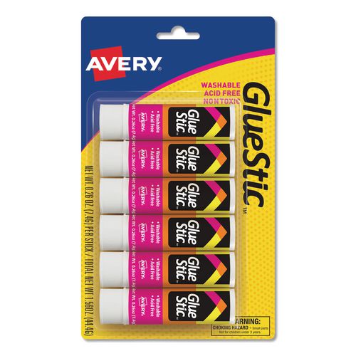 Image of Avery® 98095 Permanent Glue Stic Value Pack, 0.26 Oz, Applies White, Dries Clear, 6/pack