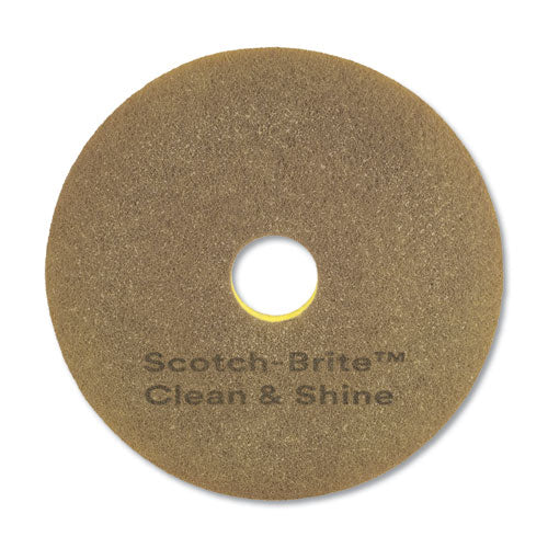 Image of Scotch-Brite 09544 Clean And Shine Pad, 17" Diameter, Brown/yellow, 5/carton