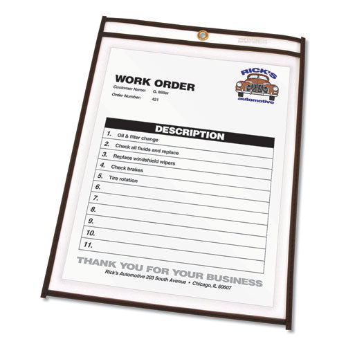 Image of C-Line® 46911 Stitched Shop Ticket Holders, Super Heavy-Duty, Top Load 8.5 x 11 Insert, Clear Front, Black Border, 25/Box