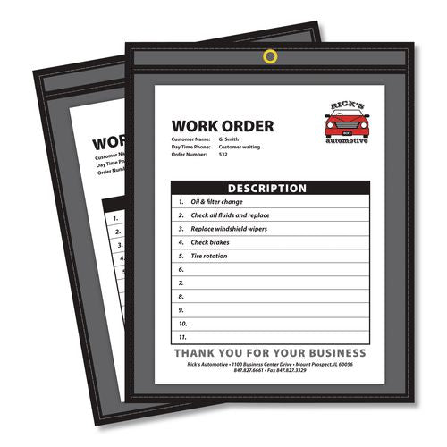 Image of C-Line® 45911 Stitched Shop Ticket Holders, Super Heavy-Duty, 8.5 x 11 Insert, Clear Front, Black Pressboard Back, Black Border, 25/Box