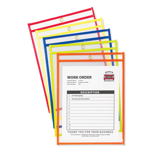 Image of C-Line® 43920 Neon Stitched Shop Ticket Holders, Super Heavy-Duty, Top Load 9 x 12 Insert, Clear Front, Assorted Neon Border Colors, 10/Box