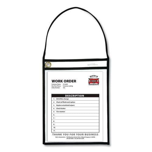 Image of C-Line® 41922 Stitched Shop Ticket Holders, 22" Hang Strap, Super Heavy-Duty, Top Load 9 x 12 Insert, Clear Front, Black Border, 15/Box