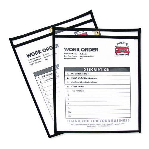 Image of C-Line® 46911 Stitched Shop Ticket Holders, Super Heavy-Duty, Top Load 8.5 x 11 Insert, Clear Front, Black Border, 25/Box