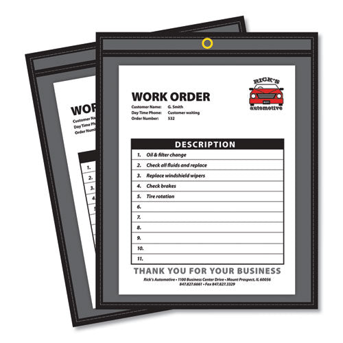 Image of C-Line® 45912 Stitched Shop Ticket Holders, Super Heavy-Duty, 9 x 12 Insert, Clear Front, Black Pressboard Back, Black Border, 25/Box