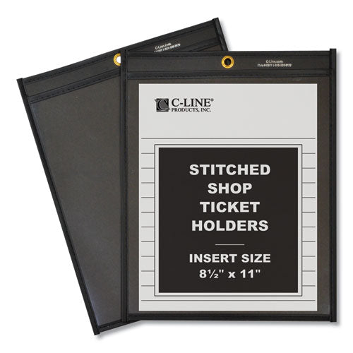 Image of C-Line® 45911 Stitched Shop Ticket Holders, Super Heavy-Duty, 8.5 x 11 Insert, Clear Front, Black Pressboard Back, Black Border, 25/Box