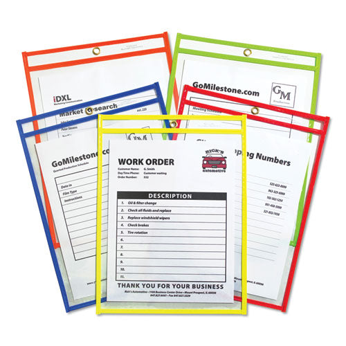 Image of C-Line® 43910 Neon Stitched Shop Ticket Holders, Super Heavy-Duty, Top Load 9 x 12 Insert, Clear Front, Assorted Neon Border Colors, 25/Box