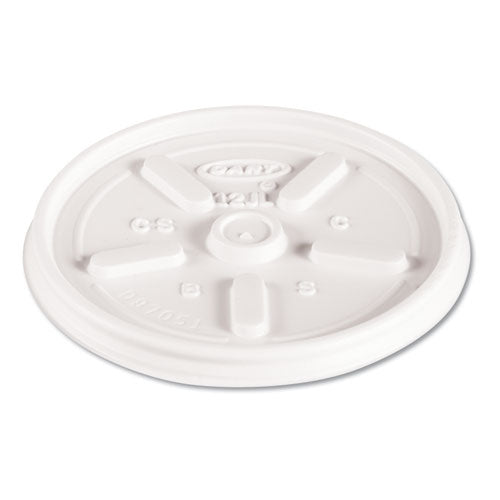 Image of Dart® 12JL Plastic Lids for Foam Cups, Bowls and Containers, Vented, Fits 6 oz to 14 oz, White, 100/Pack, 10 Packs/Carton