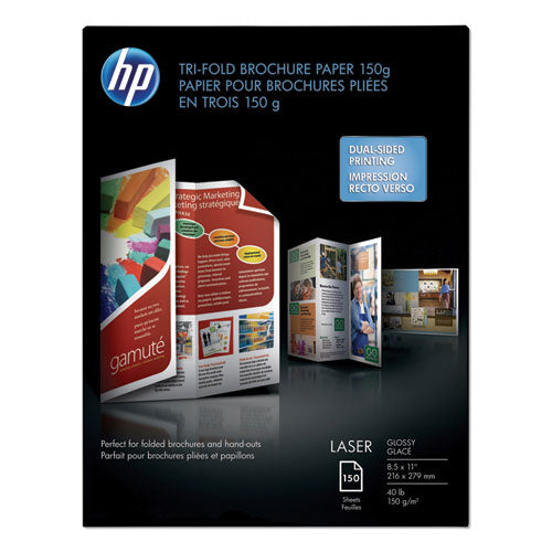 Image of HP Q6612A Laser Glossy Tri-Fold Brochure Paper, 97 Bright, 40 lb Bond Weight, 8.5 x 11, White, 150/Pack