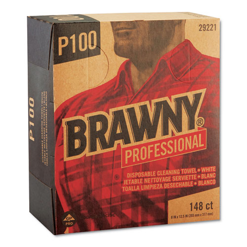 Image of Brawny® Professional 29221 Light Duty Paper Wipers, 2-Ply, 8 x 12.5, White, 148/Box, 20 Boxes/Carton