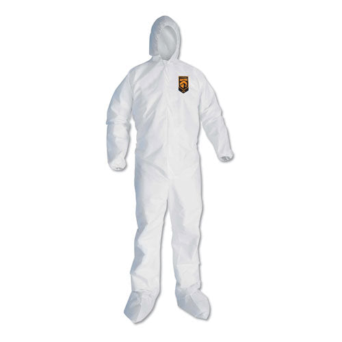 Image of KleenGuard 46124 A30 Elastic Back and Cuff Hooded/Boots Coveralls, XL, White, 25/Carton