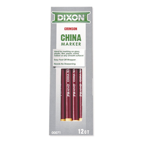 Image of Dixon® X00071-002 China Marker, 0.3" x 7", Crimson Red, Dozen