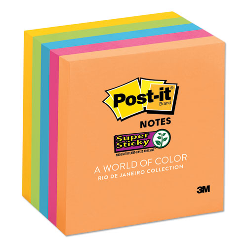 Image of Post-it® Notes Super Sticky 654-5SSUC Pads in Energy Boost Collection Colors, 3" x 3", 90 Sheets/Pad, 5 Pads/Pack