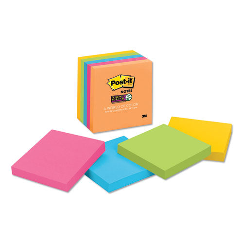 Image of Post-it® Notes Super Sticky 654-5SSUC Pads in Energy Boost Collection Colors, 3" x 3", 90 Sheets/Pad, 5 Pads/Pack