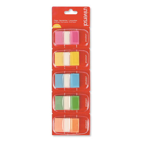 Image of Universal® UNV99013 Deluxe Pop-Up Page Flags, 1 x 1.75, Five Assorted Colors, 50 Flags/Dispenser, 5 Dispensers/Pack