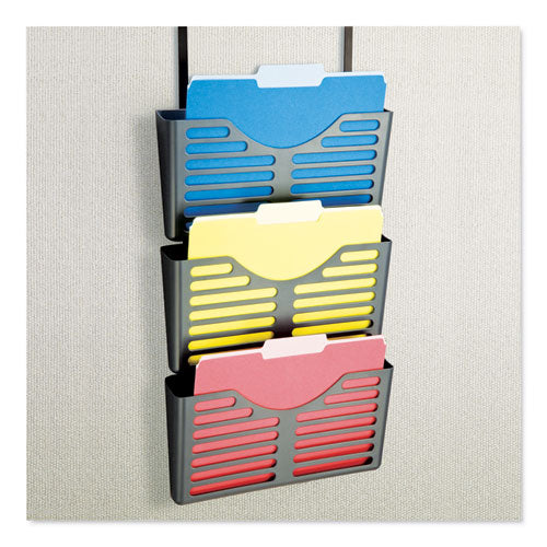 Image of Officemate 29314 VerticalMate Cubicle Wall File Pocket, 3 Sections, Letter Size, 13.5" x 6" x 28", Charcoal, 3/Pack