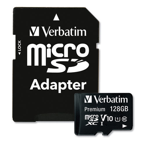 Image of Verbatim® 44085 128gb Premium Microsdxc Memory Card With Adapter, Uhs-I V10 U1 Class 10, Up To 90mb/s Read Speed