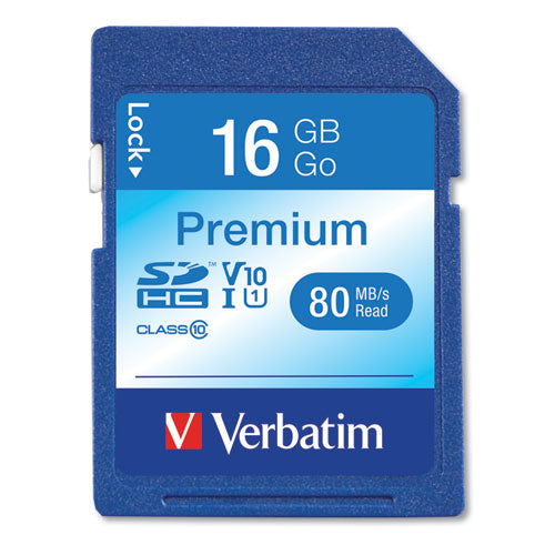 Image of Verbatim® 96808 16gb Premium Sdhc Memory Card, Uhs-I V10 U1 Class 10, Up To 80mb/s Read Speed